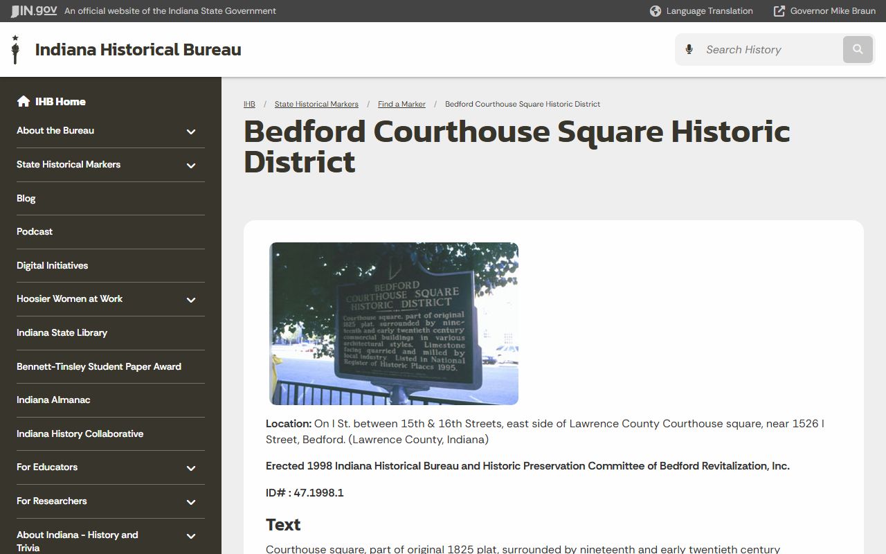 Lawrence County court records Bedford Courthouse Square Historic District marker