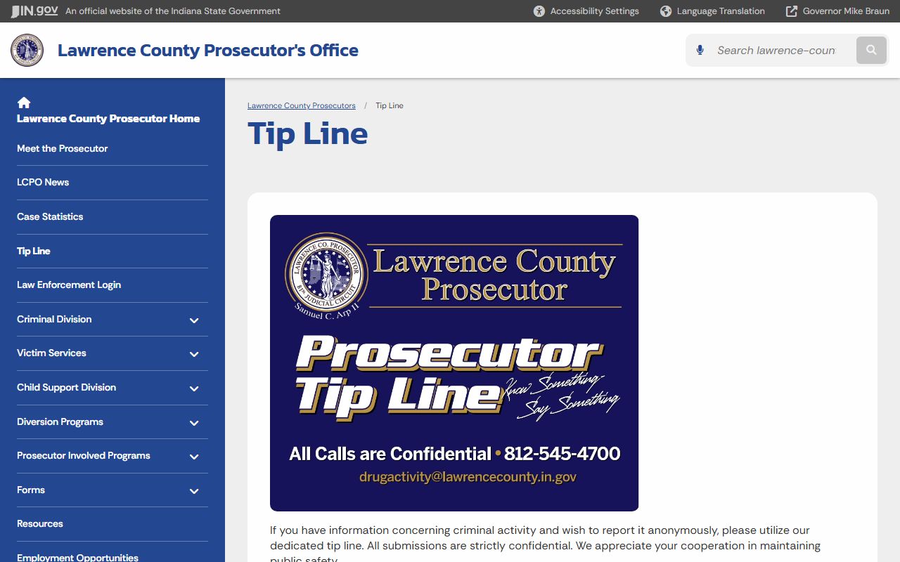 Lawrence County arrest records prosecutor tip line and charges