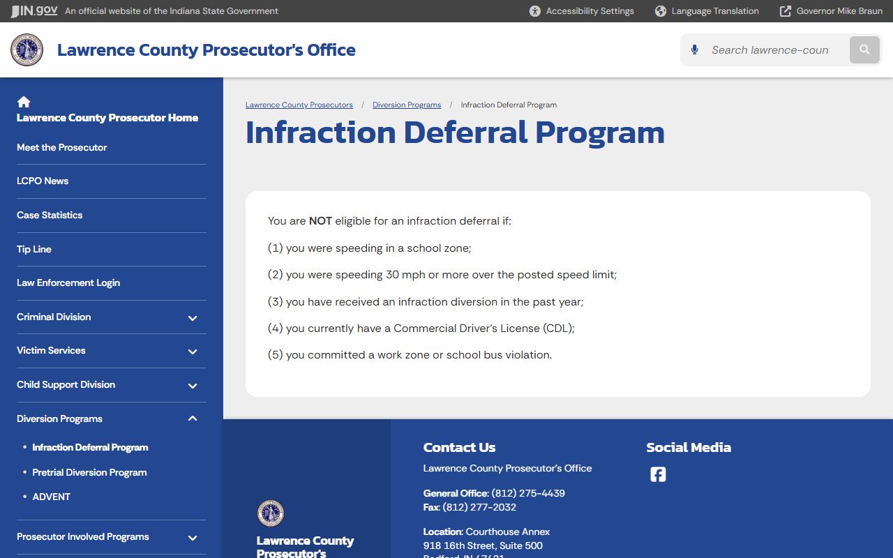 Lawrence County arrest records infraction deferral charge status
