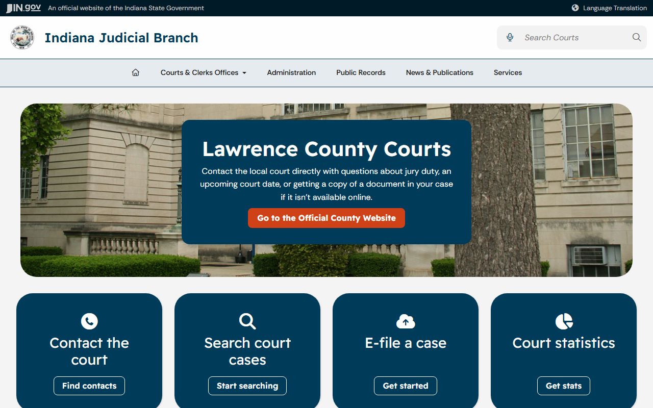 Lawrence County court records Indiana Judicial Branch local court page