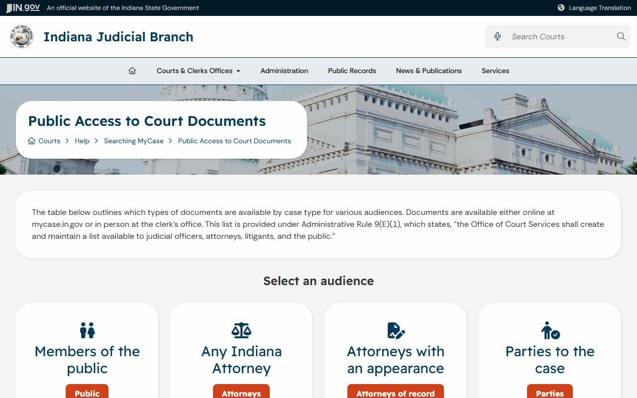 Lawrence County court records document access table