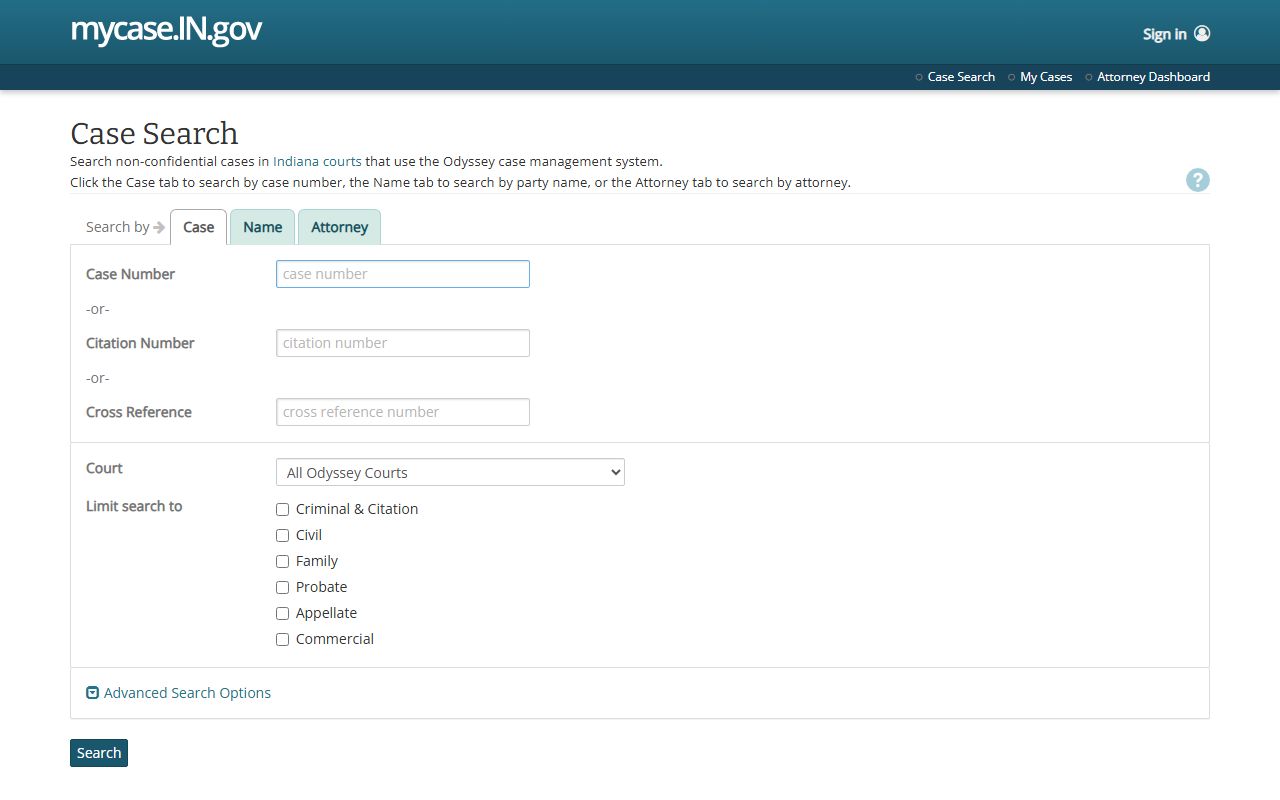 Lawrence County court records MyCase landing page