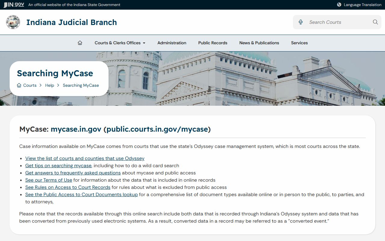 Lawrence County court records MyCase help page