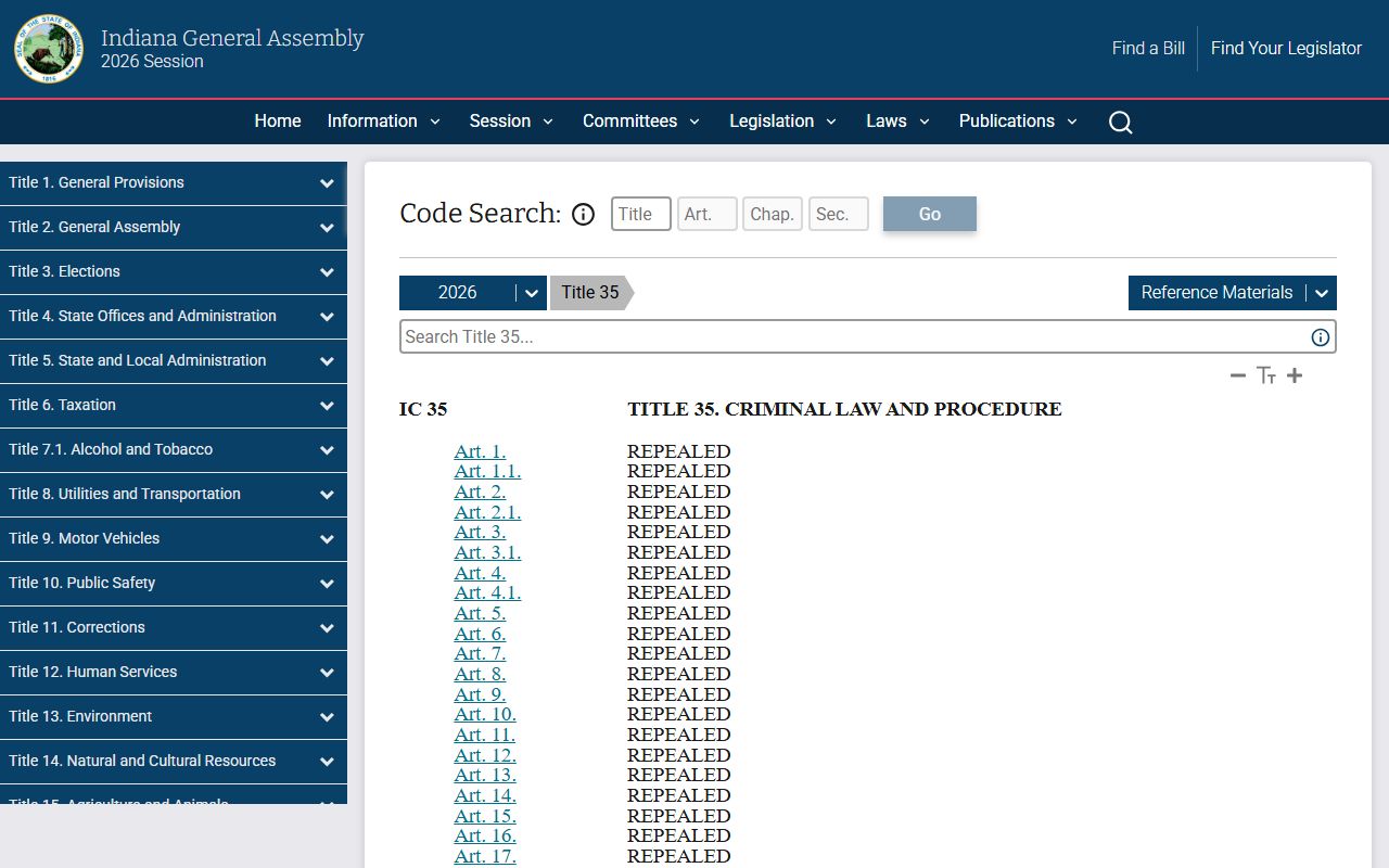 Lawrence County criminal court records Indiana Code Title 35