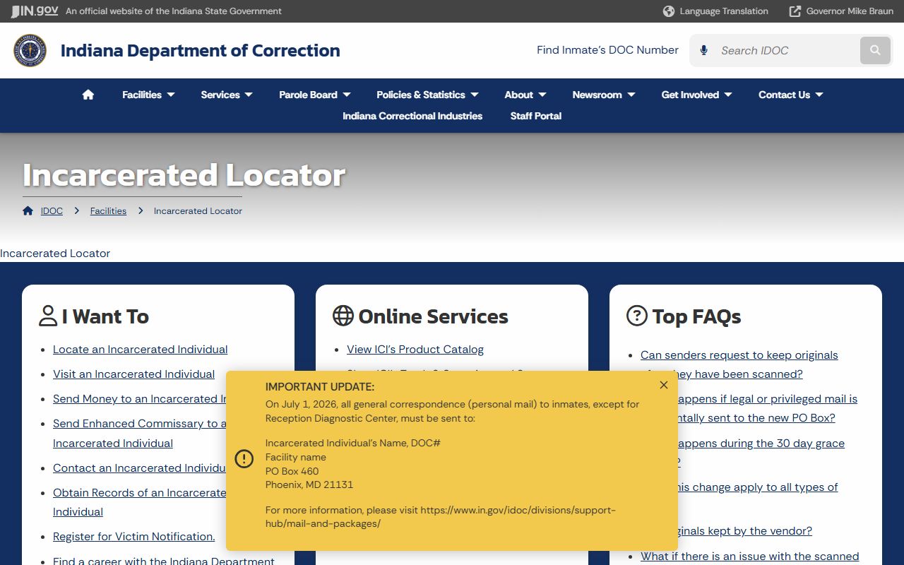 Lawrence County inmate records IDOC offender locator