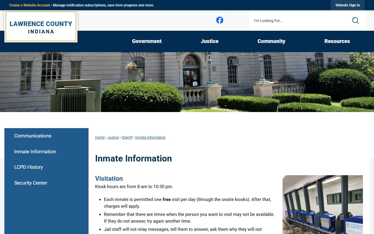 Lawrence County inmate records visitation kiosk rules