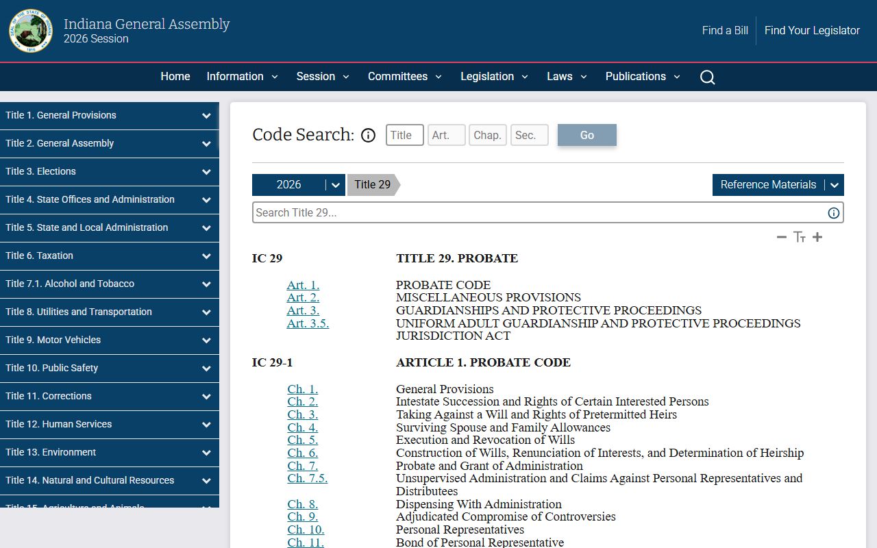 Lawrence County probate records Indiana Code Title 29 source