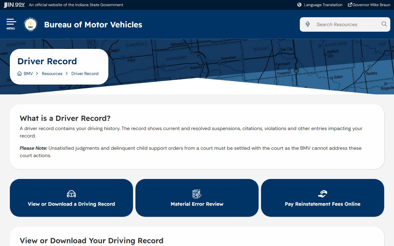 Lawrence County traffic court records Indiana BMV driver record